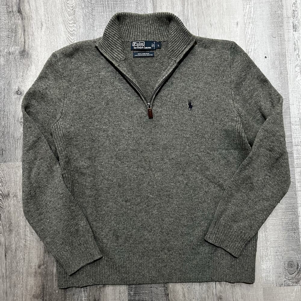 VTG Polo Ralph Lauren Gray Lambswool Quarter Zip Italian Yarn Men's Sweater L